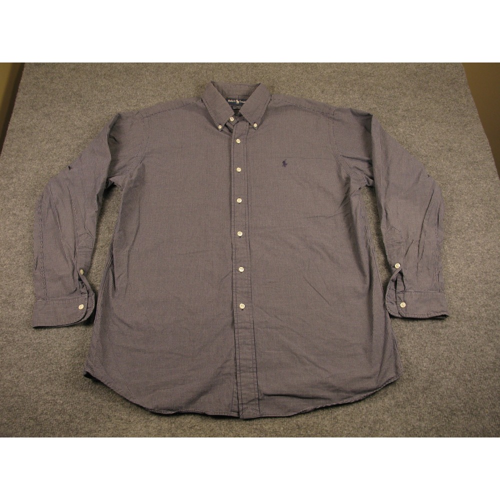 Ralph Lauren Ellington‎ Mens Large Navy Check Button Down Shirt Long Slv #2174